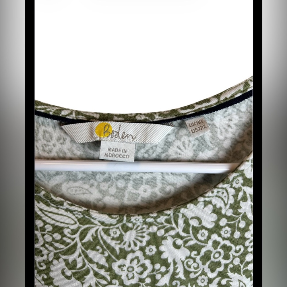 Boden Flutter Sleeve Floral Jersey Dress In Green Ivory W Pockets Size 12L - Picture 4 of 7